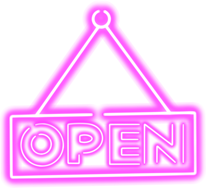 Pink neon hanging open sign